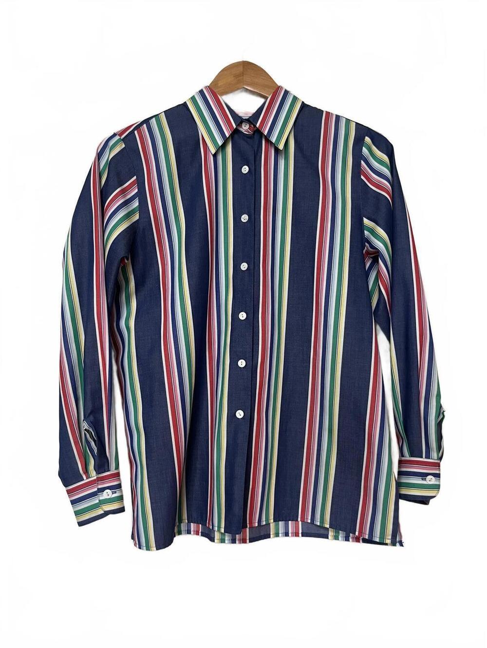 Foxcroft Vintage Multi-Color Stripe Button Down - 90s Retro Americana Size 8P